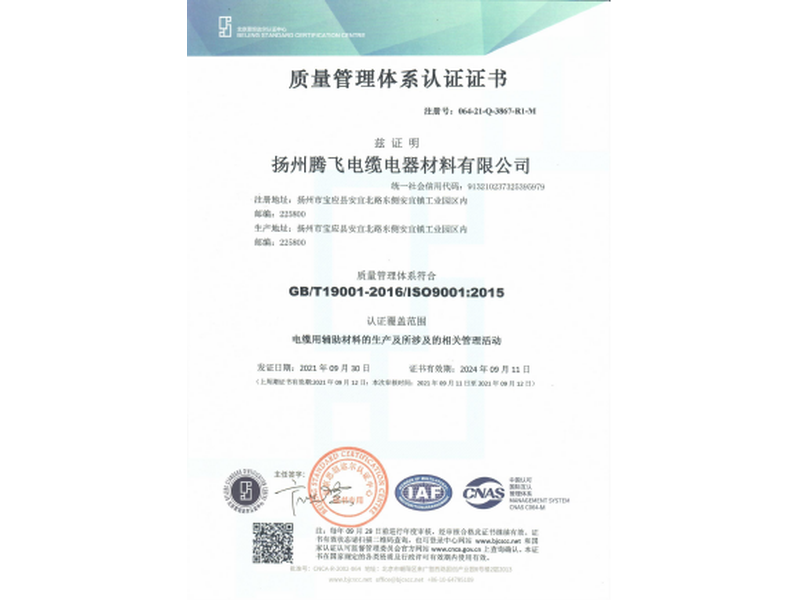 ISO9001质量体系认证证书